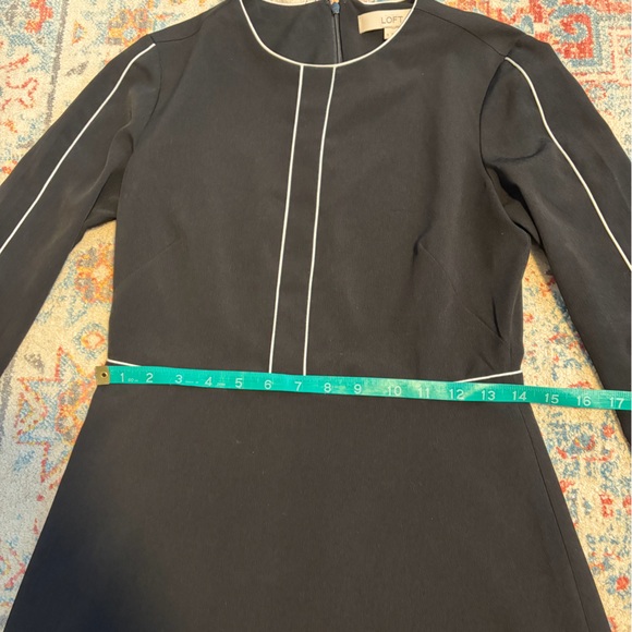 Loft black long-sleeved dress with white piping detail - Picture 5 of 6